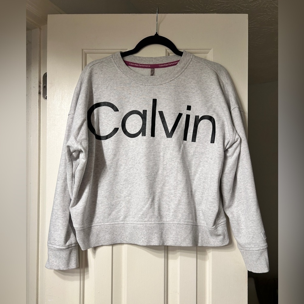 Calvin Klein Logo Vintage Style Sweatshirt Gray Cotton Size Large 90s